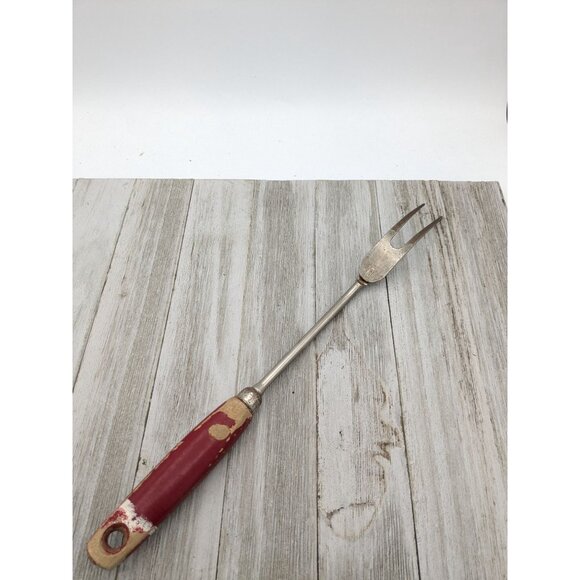Vintage EKCO Halo Solid Meat Utility Fork Wood Handle 12 3/4" - Picture 4 of 8
